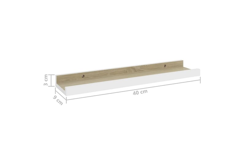 Seinähyllyt 2 kpl valkoinen ja Sonoma-tammi 40x9x3 cm - Valkoinen - Säilytys - Hylly - Seinähylly