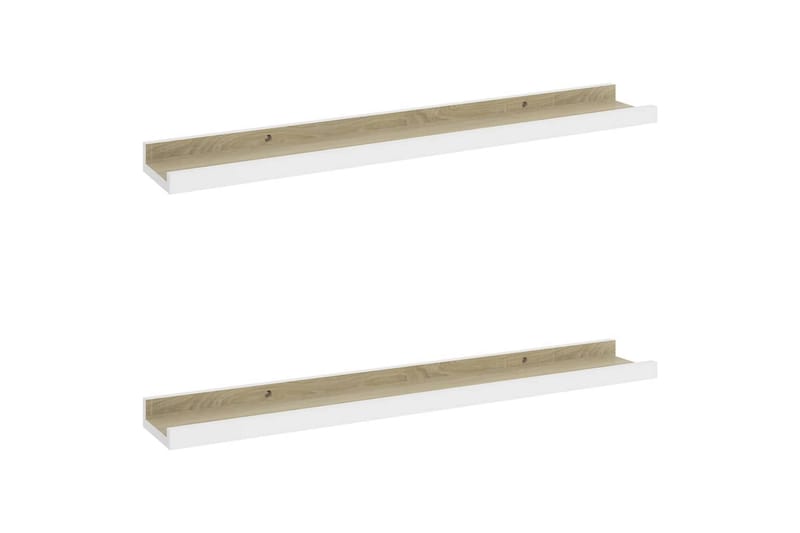 Seinähyllyt 2 kpl valkoinen ja Sonoma-tammi 60x9x3 cm - Valkoinen - Säilytys - Hylly - Seinähylly