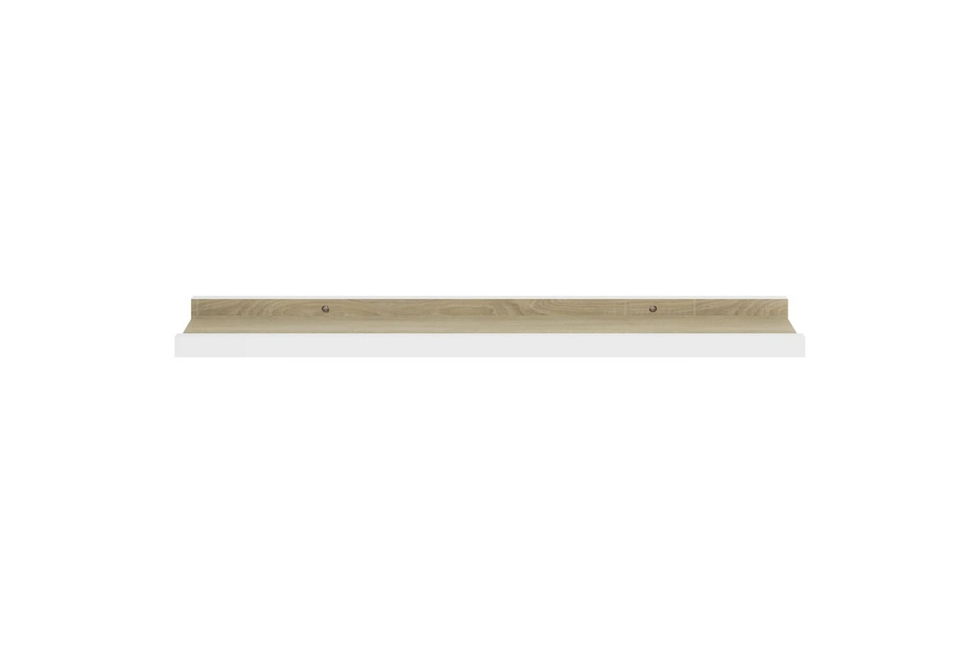 Seinähyllyt 2 kpl valkoinen ja Sonoma-tammi 60x9x3 cm - Valkoinen - Säilytys - Hylly - Seinähylly