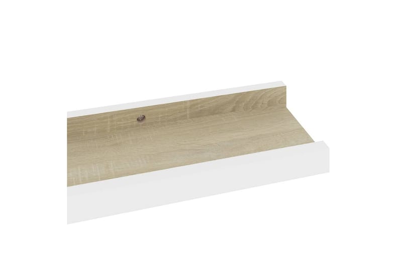 Seinähyllyt 2 kpl valkoinen ja Sonoma-tammi 60x9x3 cm - Valkoinen - Säilytys - Hylly - Seinähylly