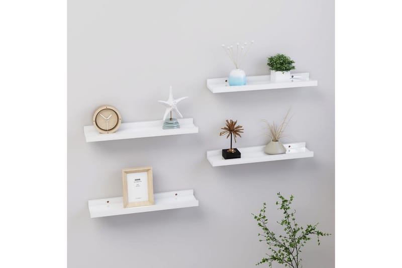 Seinähyllyt 4 kpl korkeakiilto valkoinen 40x9x3 cm - Valkoinen - Säilytys - Hylly - Seinähylly
