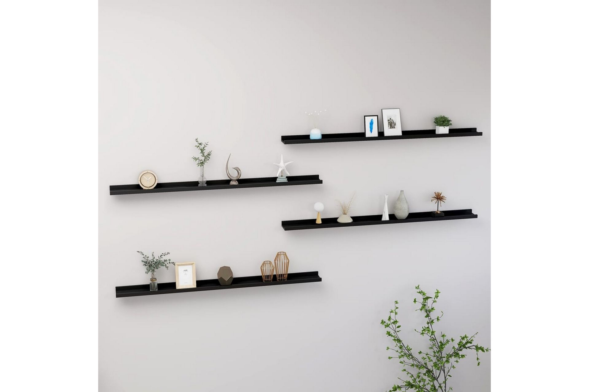 Seinähyllyt 4 kpl musta 115x9x3 cm - Säilytys - Hylly - Seinähylly