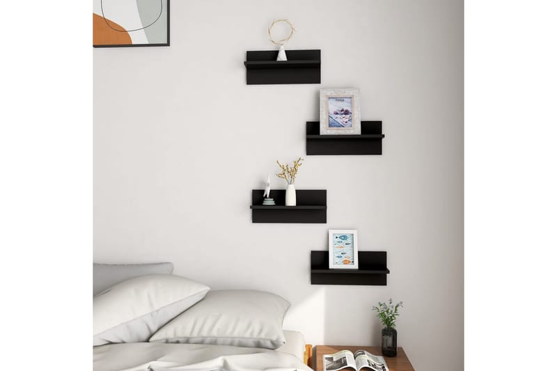 Seinähyllyt 4 kpl musta 40x11,5x18 cm lastulevy - Musta - Säilytys - Hylly - Seinähylly