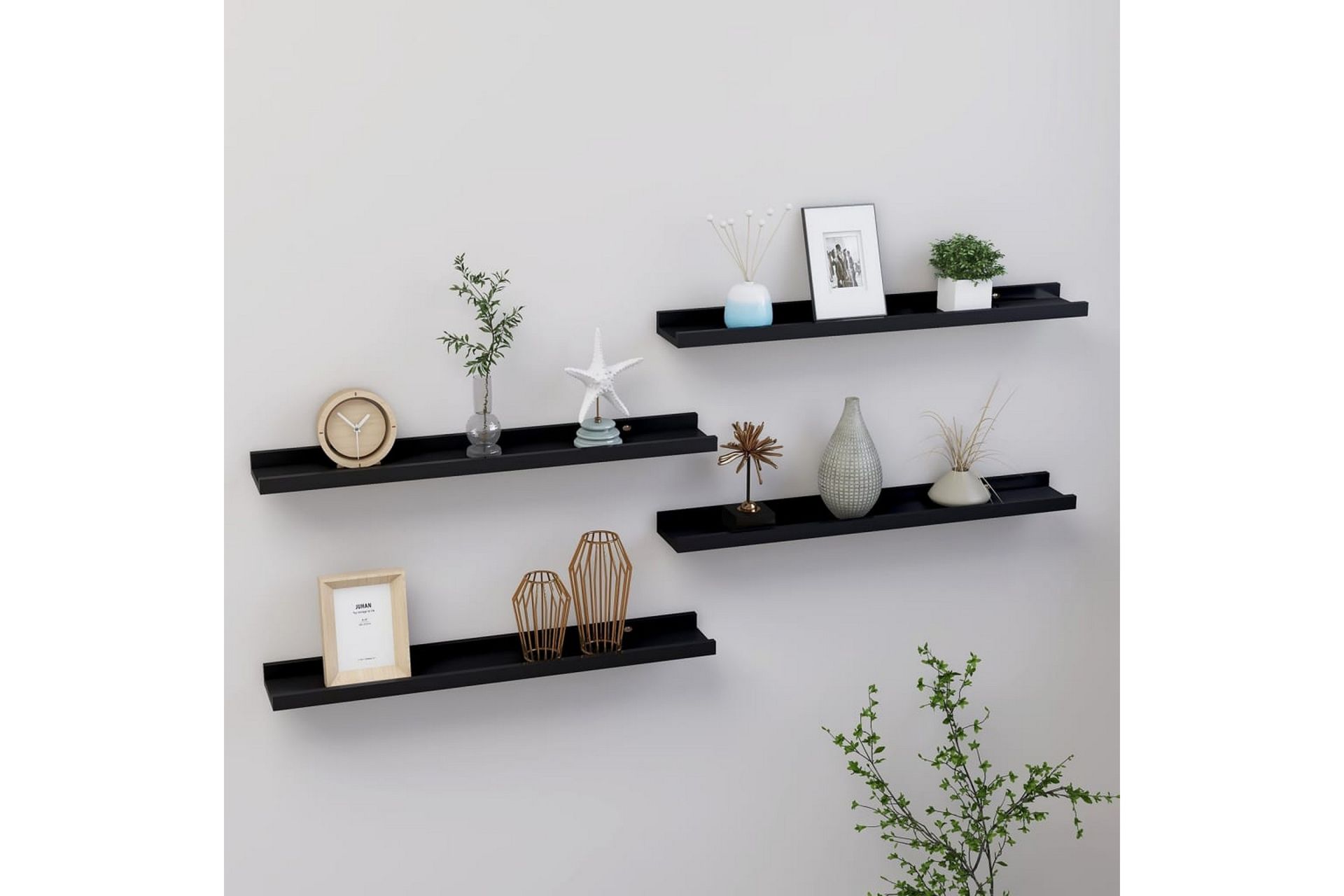 Seinähyllyt 4 kpl musta 60x9x3 cm - Musta - Säilytys - Hylly - Seinähylly