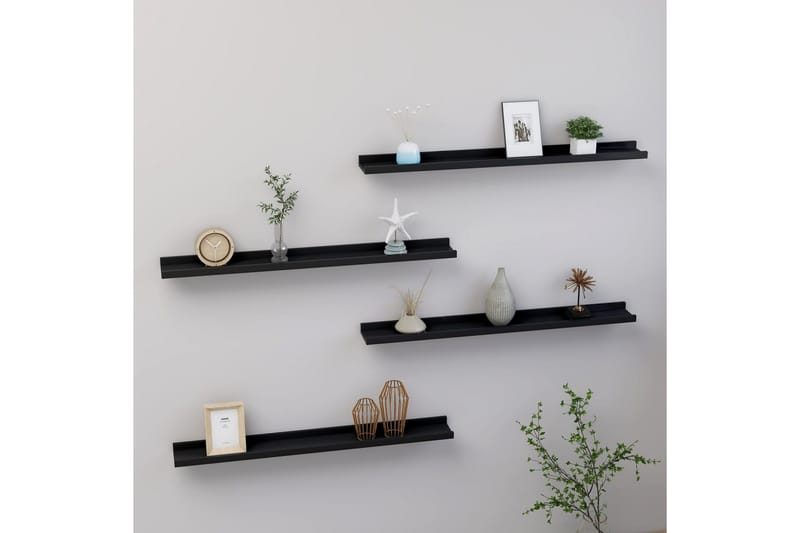 Seinähyllyt 4 kpl musta 80x9x3 cm - Musta - Säilytys - Hylly - Seinähylly