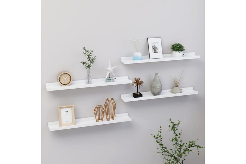 Seinähyllyt 4 kpl valkoinen 60x9x3 cm - Valkoinen - Säilytys - Hylly - Seinähylly