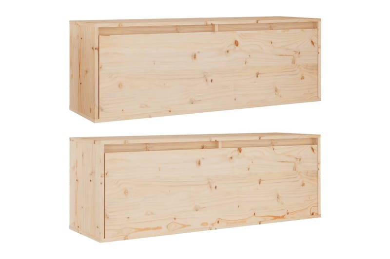 Seinäkaapit 2 kpl 100x30x35 cm täysi mänty - Ruskea - Säilytys - Hylly - Seinähylly