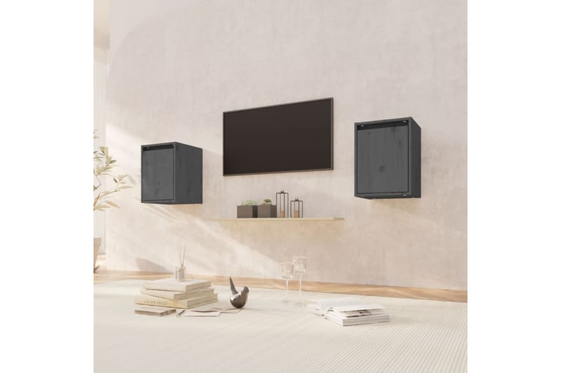 Seinäkaapit 2 kpl harmaa 30x30x40 cm täysi mänty - Harmaa - Säilytys - Hylly - Seinähylly