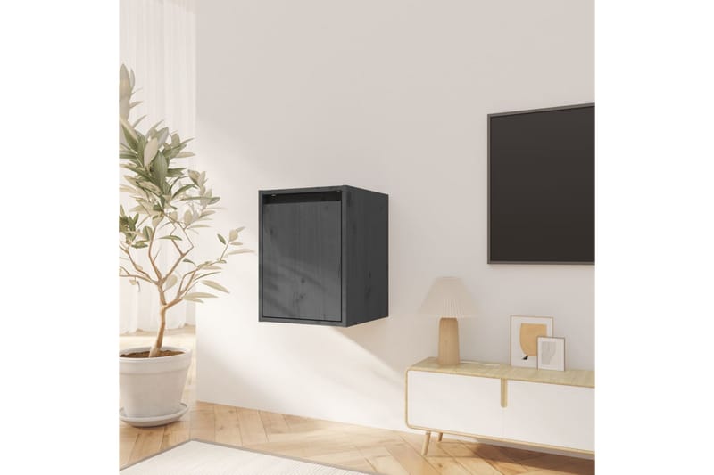 Seinäkaapit 2 kpl harmaa 30x30x40 cm täysi mänty - Harmaa - Säilytys - Hylly - Seinähylly