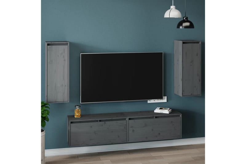 Seinäkaapit 2 kpl harmaa 30x30x80 cm täysi mänty - Harmaa - Säilytys - Hylly - Seinähylly