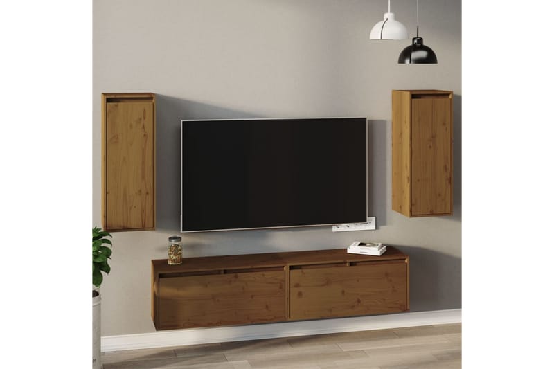 Seinäkaapit 2 kpl hunajanruskea 30x30x80 cm täysi mänty - Ruskea - Säilytys - Hylly - Seinähylly