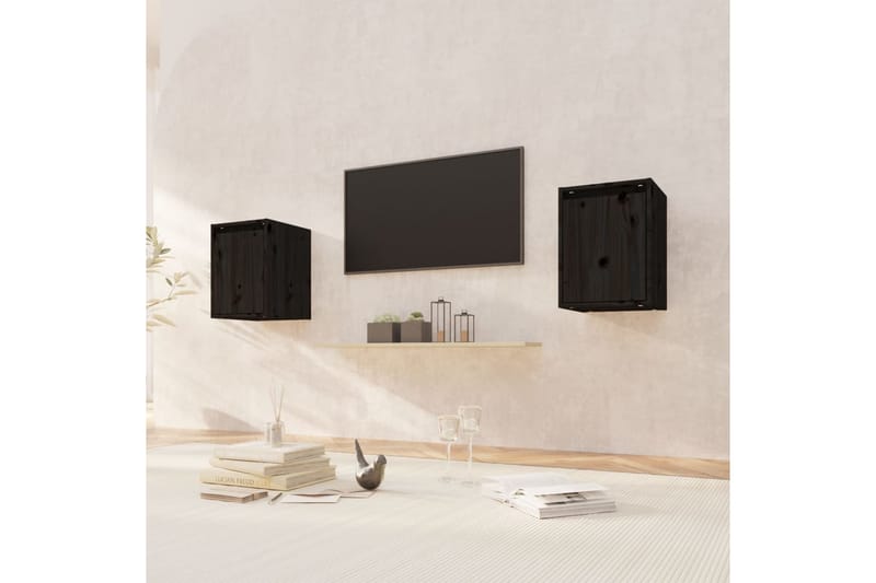 Seinäkaapit 2 kpl musta 30x30x40 cm täysi mänty - Musta - Säilytys - Hylly - Seinähylly