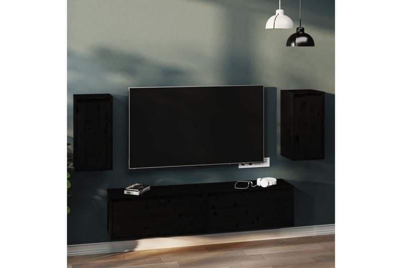 Seinäkaapit 2 kpl musta 30x30x60 cm täysi mänty - Musta - Säilytys - Hylly - Seinähylly