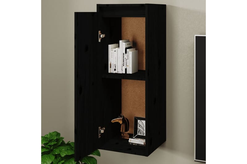 Seinäkaapit 2 kpl musta 30x30x80 cm täysi mänty - Musta - Säilytys - Hylly - Seinähylly