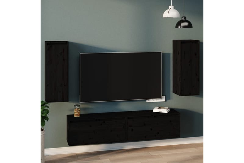 Seinäkaapit 2 kpl musta 30x30x80 cm täysi mänty - Musta - Säilytys - Hylly - Seinähylly