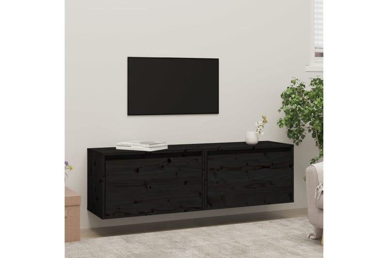 Seinäkaapit 2 kpl musta 60x30x35 cm täysi mänty - Musta - Säilytys - Hylly - Seinähylly
