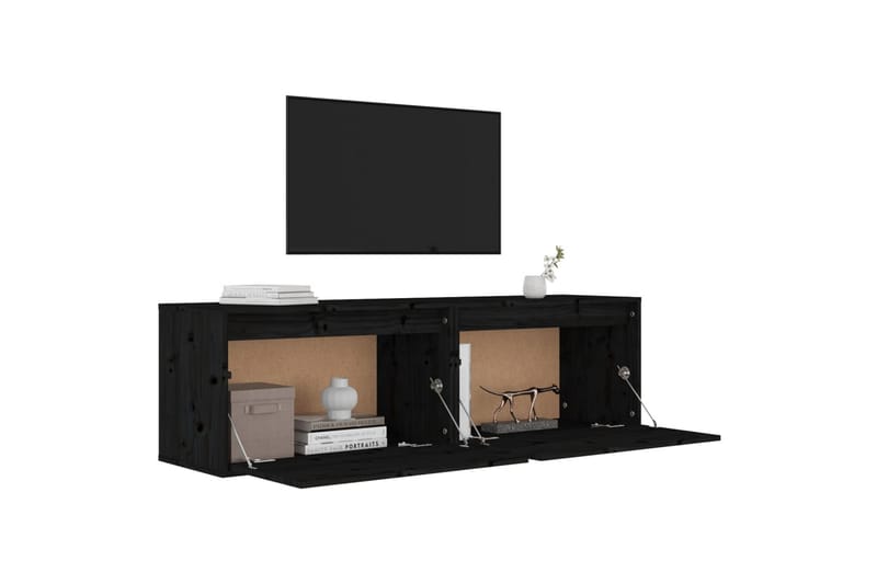 Seinäkaapit 2 kpl musta 60x30x35 cm täysi mänty - Musta - Säilytys - Hylly - Seinähylly