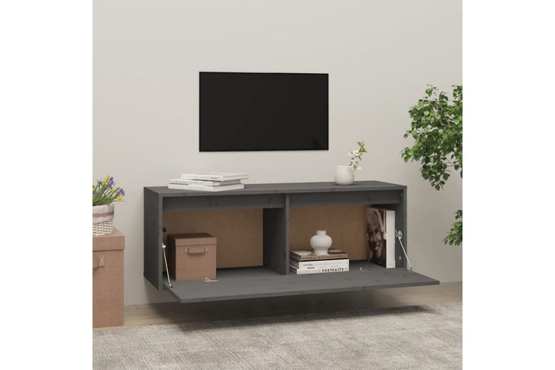 Seinäkaappi harmaa 100x30x35 cm täysi mänty - Harmaa - Säilytys - Hylly - Seinähylly