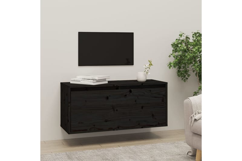Seinäkaappi musta 80x30x35 cm täysi mänty - Musta - Säilytys - Hylly - Seinähylly
