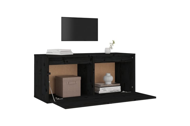 Seinäkaappi musta 80x30x35 cm täysi mänty - Musta - Säilytys - Hylly - Seinähylly