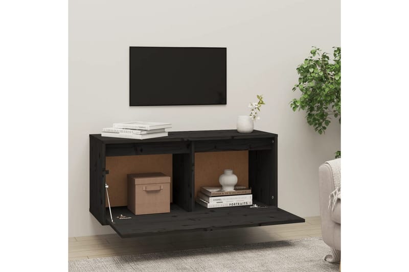 Seinäkaappi musta 80x30x35 cm täysi mänty - Musta - Säilytys - Hylly - Seinähylly