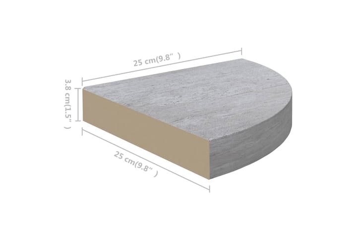Seinäkulmahyllyt 2 kpl betoninharmaa 25x25x3,8 cm MDF - Harmaa - Kulmahylly - Keittiöhylly - Hylly