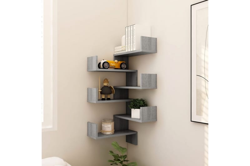 Seinäkulmahyllyt 2 kpl harmaa Sonoma 40x40x50 cm tekninen pu - Harmaa - Säilytys - Hylly - Kulmahylly