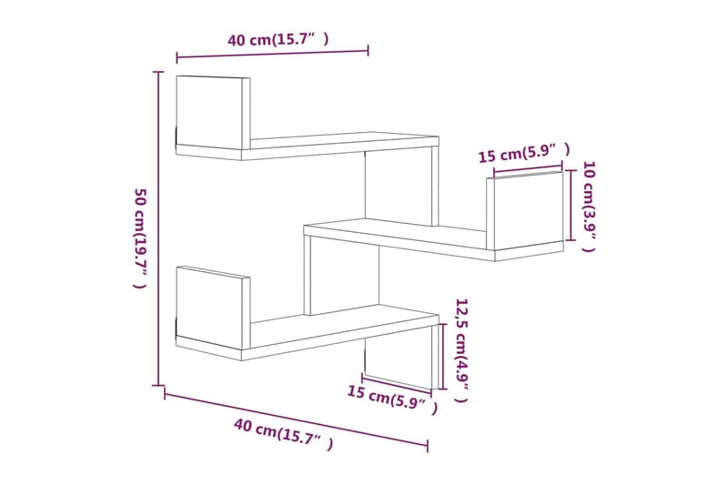 Seinäkulmahyllyt 2 kpl harmaa Sonoma 40x40x50 cm tekninen pu - Harmaa - Kulmahylly - Hylly - Keittiöhylly