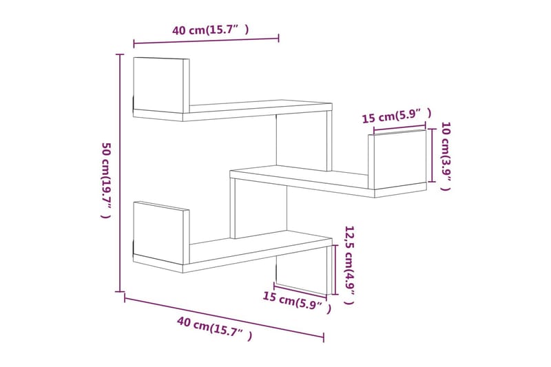 Seinäkulmahyllyt 2 kpl ruskea tammi 40x40x50 cm tekninen puu - Ruskea - Säilytys - Hylly - Kulmahylly
