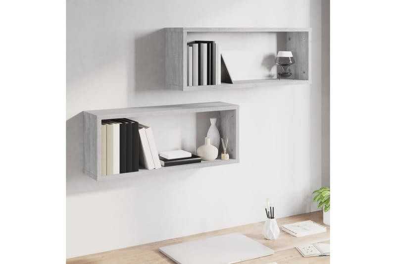 Seinäkuutiohyllyt 2 kpl harmaa Sonoma 60x15x23 cm tekninen p - Harmaa - Säilytys - Hylly - Seinähylly
