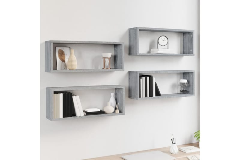 Seinäkuutiohyllyt 4 kpl harmaa Sonoma 60x15x23 cm tekninen p - Harmaa - Säilytys - Hylly - Seinähylly