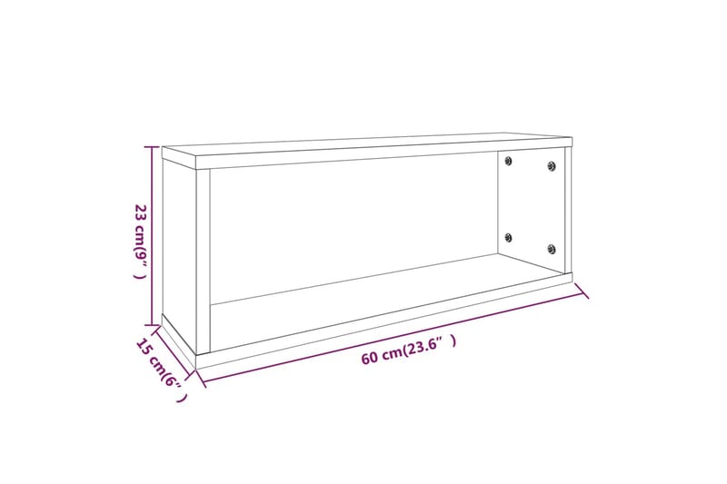 Seinäkuutiohyllyt 4 kpl savutammi 60x15x23 cm tekninen puu - Ruskea - Seinähylly - Keittiöhylly - Hylly