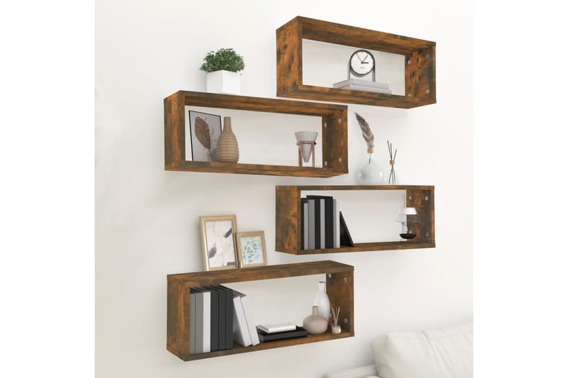 Seinäkuutiohyllyt 4 kpl savutammi 60x15x23 cm tekninen puu - Ruskea - Säilytys - Hylly - Seinähylly