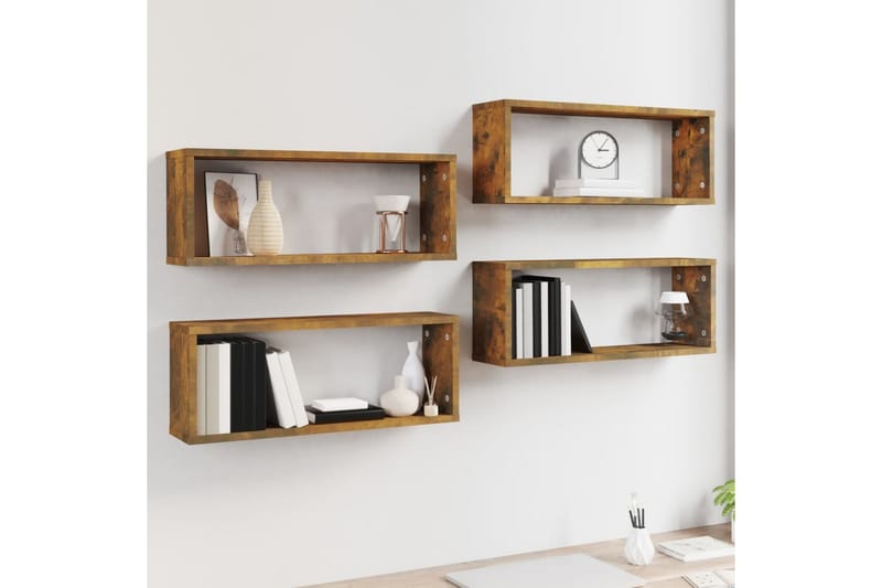 Seinäkuutiohyllyt 4 kpl savutammi 60x15x23 cm tekninen puu - Ruskea - Säilytys - Hylly - Seinähylly