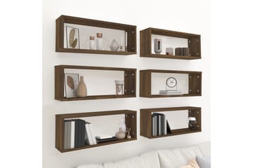 Seinäkuutiohyllyt 6 kpl ruskea tammi 60x15x23 cm tekninen pu - Ruskea - Säilytys - Hylly - Seinähylly