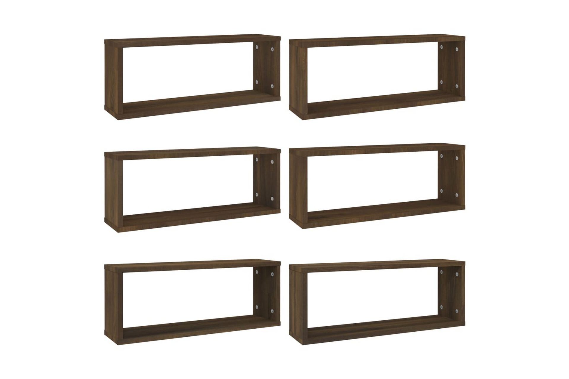 Seinäkuutiohyllyt 6 kpl ruskea tammi 60x15x23 cm tekninen pu - Ruskea - Säilytys - Hylly - Seinähylly