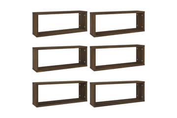 Seinäkuutiohyllyt 6 kpl ruskea tammi 60x15x23 cm tekninen pu - Ruskea - Säilytys - Hylly - Seinähylly