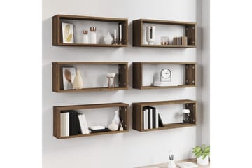 Seinäkuutiohyllyt 6 kpl ruskea tammi 60x15x23 cm tekninen pu - Ruskea - Säilytys - Hylly - Seinähylly