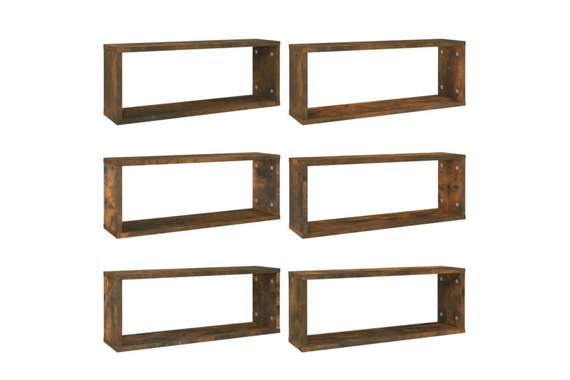 Seinäkuutiohyllyt 6 kpl savutammi 60x15x23 cm tekninen puu - Ruskea - Säilytys - Hylly - Seinähylly