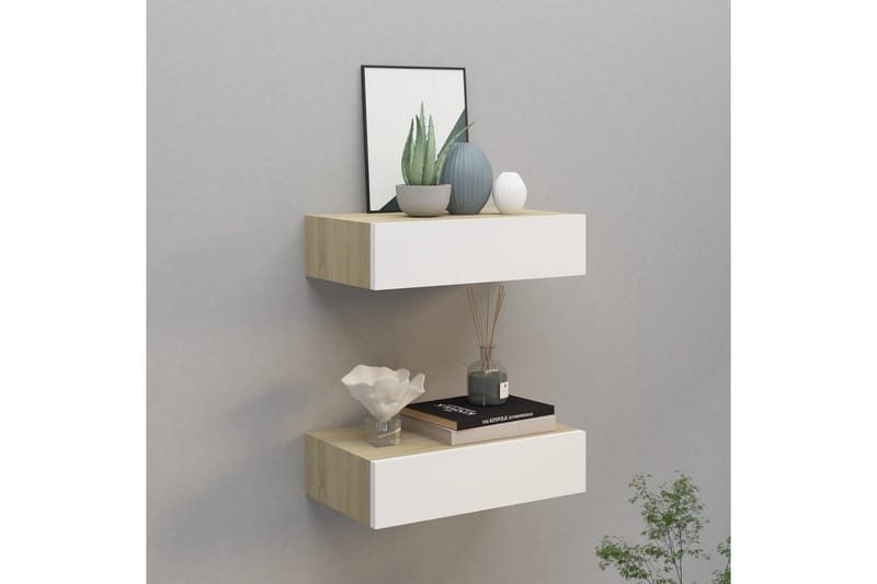 Seinälaatikkohyllyt 2 kpl 40x23,5x10 cm MDF - Harmaa - Seinähylly - Keittiöhylly - Hylly