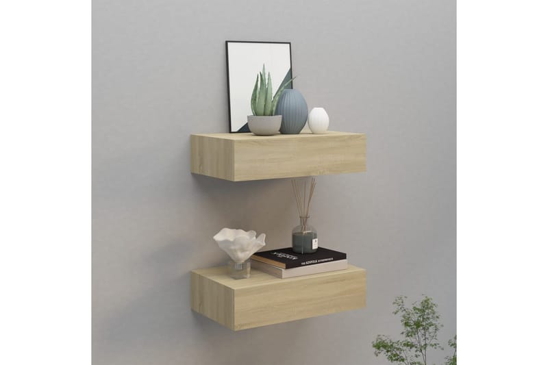 Seinälaatikkohyllyt 2 kpl tammi 40x23,5x10 cm MDF - Ruskea - Seinähylly - Keittiöhylly - Hylly