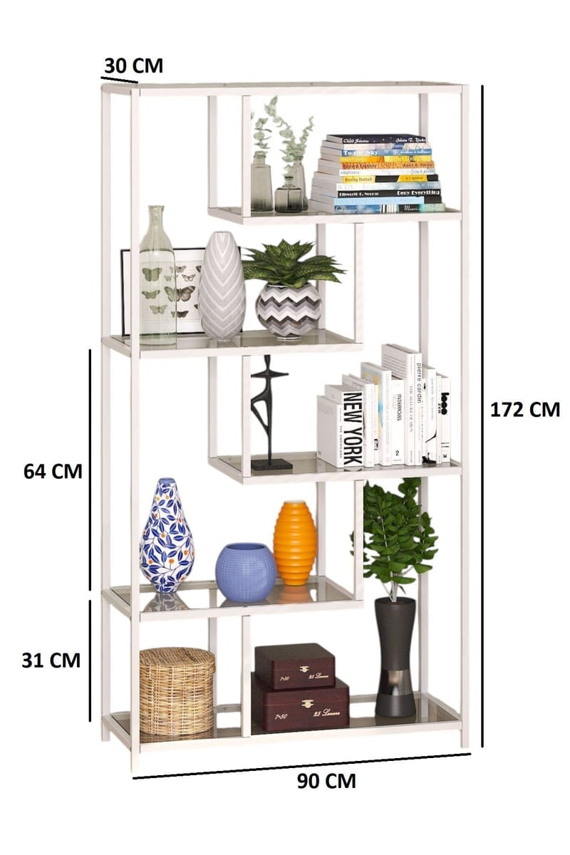 Sorena Kirjahylly 90x172 cm - Valkoinen ja läpinäkyvä - Säilytys - Hylly - Kirjahylly