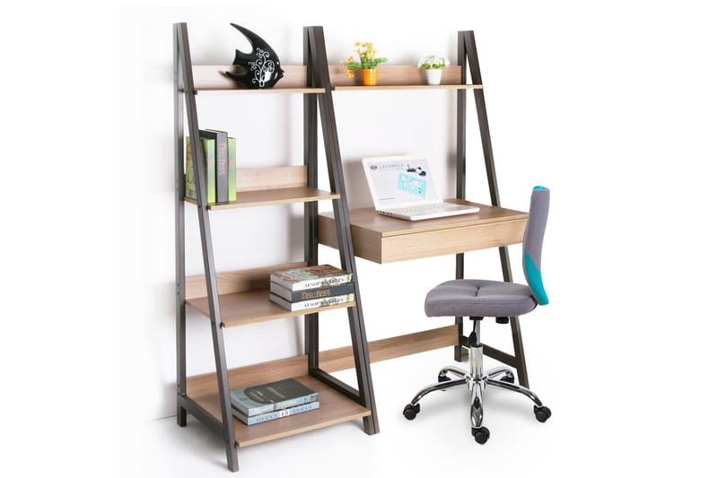 Step kirjahylly 48 cm puuta ja metallirunko - Vaaleanruskea - Säilytys - Hylly - Kirjahylly