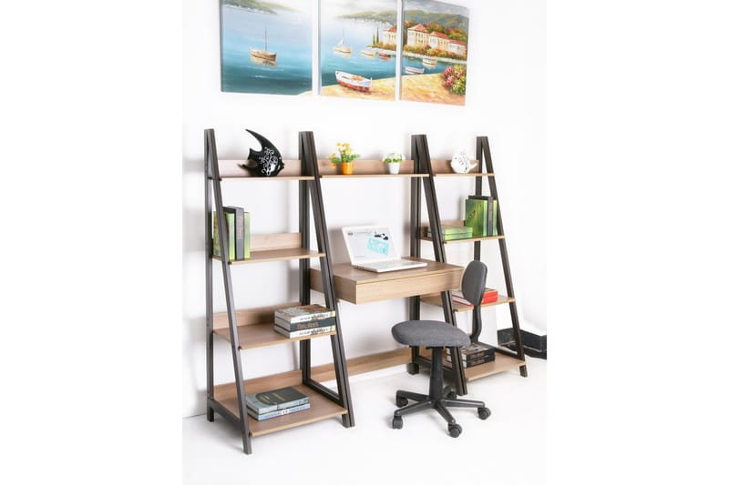 Step kirjahylly 48 cm puuta ja metallirunko - Vaaleanruskea - Säilytys - Hylly - Kirjahylly