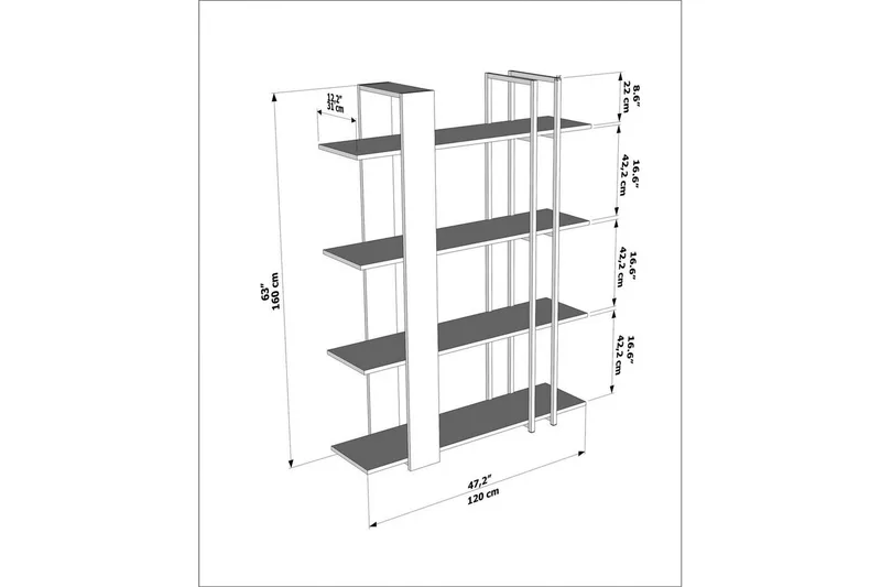 Thyra Kirjahylly 120 cm - Musta/Valkoinen - Säilytys - Hylly - Kirjahylly