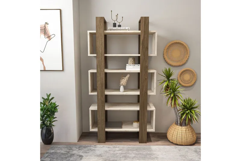 Thyric Kirjahylly 80 cm - Pähkinä/Travertiini - Säilytys - Hylly - Kirjahylly