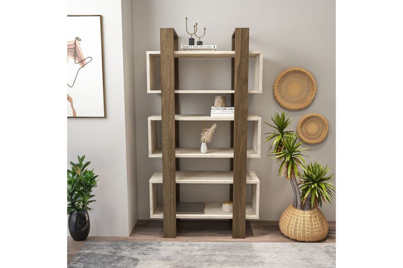 Thyric Kirjahylly 80 cm - Pähkinä/Travertiini - Säilytys - Hylly - Kirjahylly