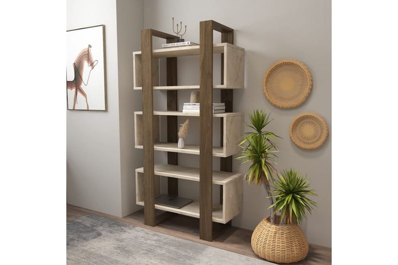 Thyric Kirjahylly 80 cm - Pähkinä/Travertiini - Säilytys - Hylly - Kirjahylly