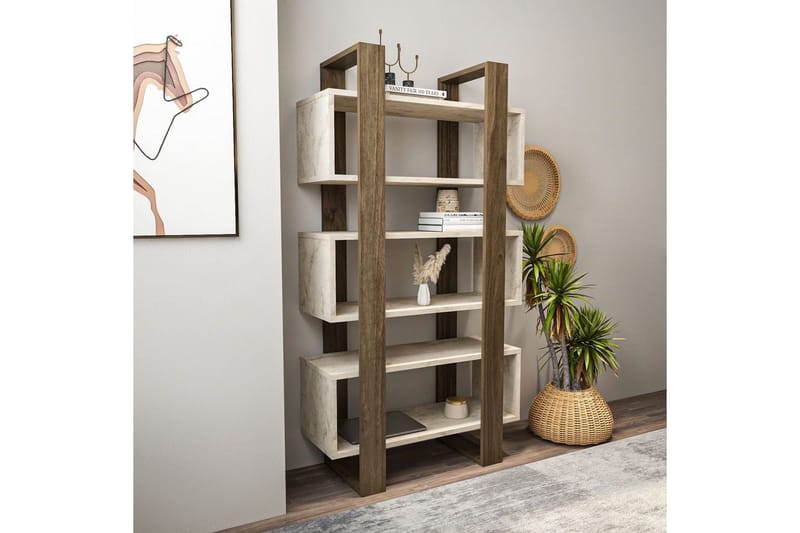 Thyric Kirjahylly 80 cm - Pähkinä/Travertiini - Säilytys - Hylly - Kirjahylly