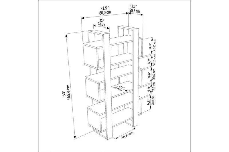 Thyric Kirjahylly 80 cm - Pähkinä/Antrasiitti - Säilytys - Hylly - Kirjahylly
